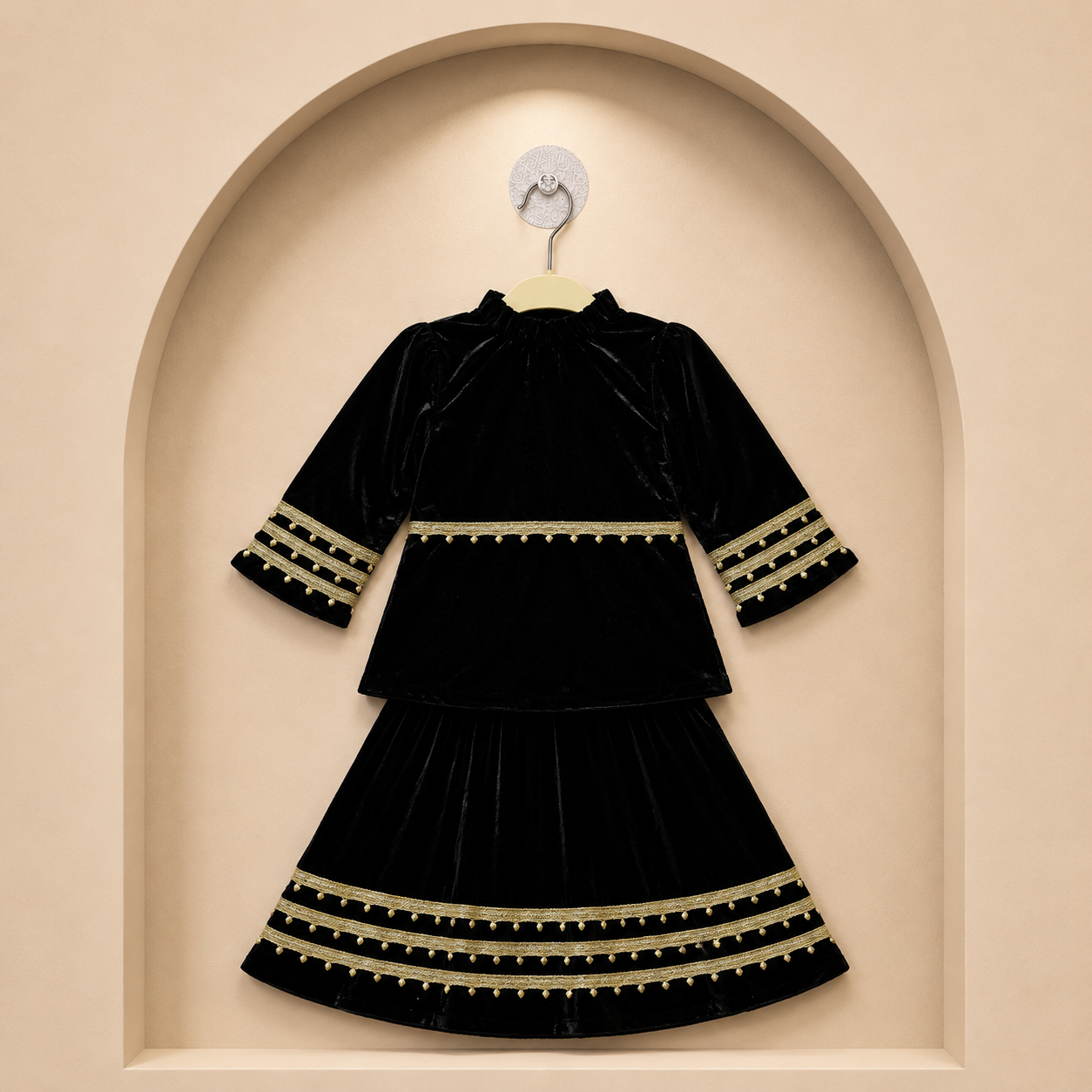 Black Velvet Girls Festive Skirt Set