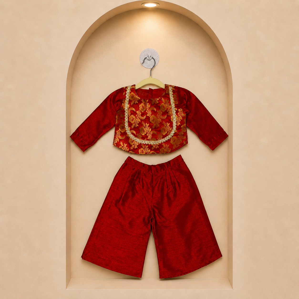 Red Brocade Girls Festive Set