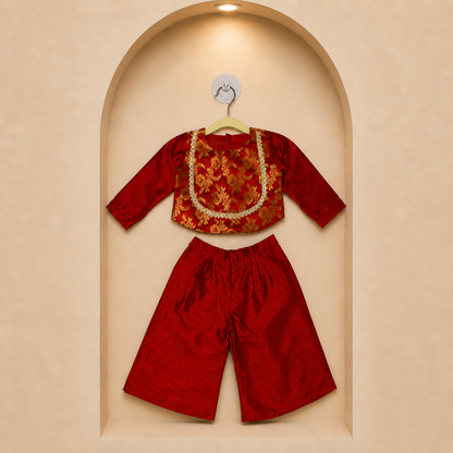 Red Brocade Girls Festive Set