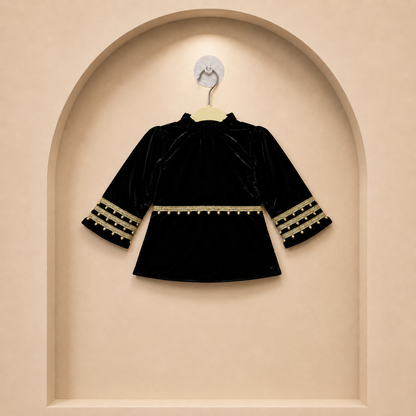 Black Velvet Girls Festive Skirt Set