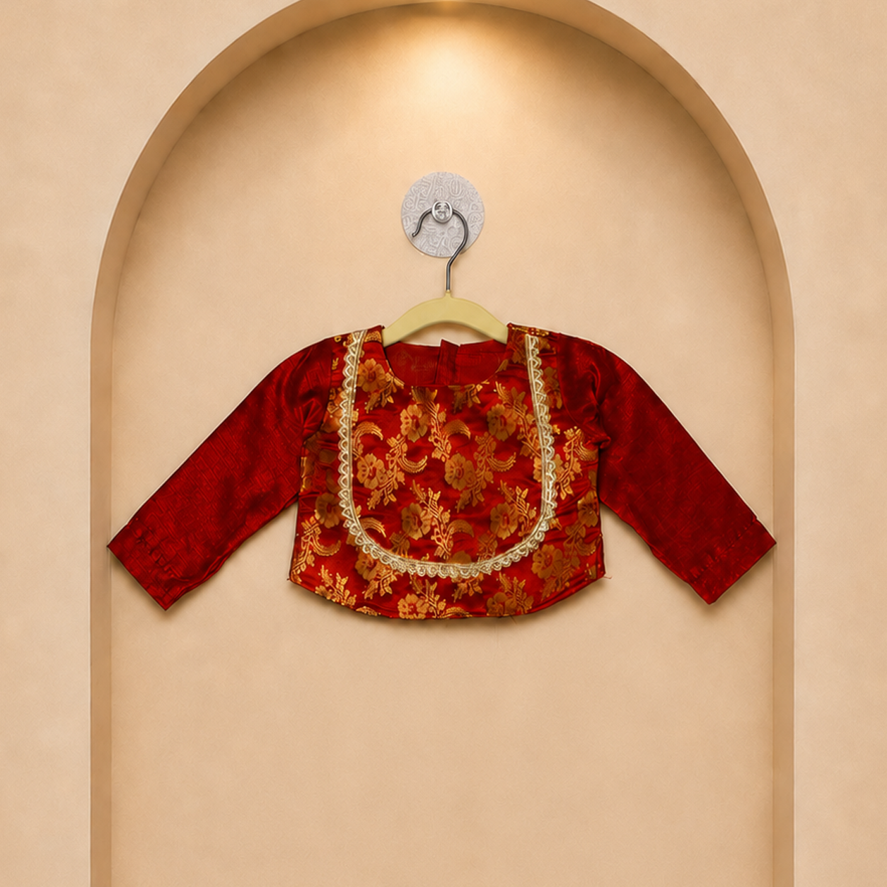 Red Brocade Girls Festive Set