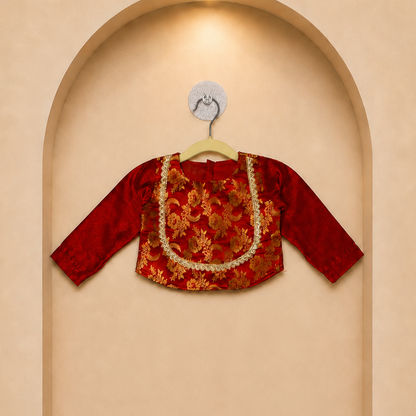 Red Brocade Girls Festive Set