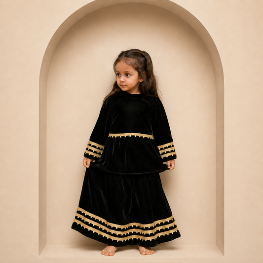 Black Velvet Girls Festive Skirt Set