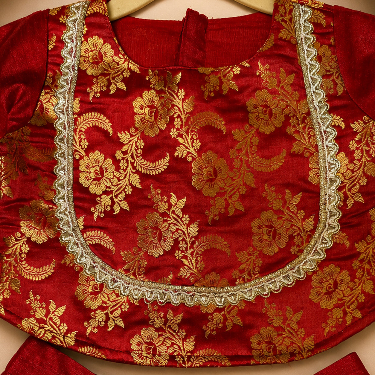 Red Brocade Girls Festive Set