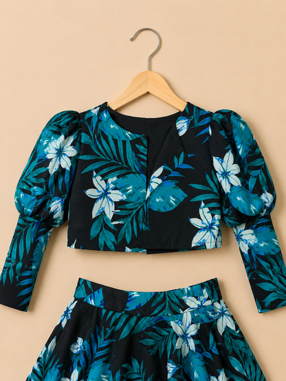 Noir Blossom Top & Skirt Set