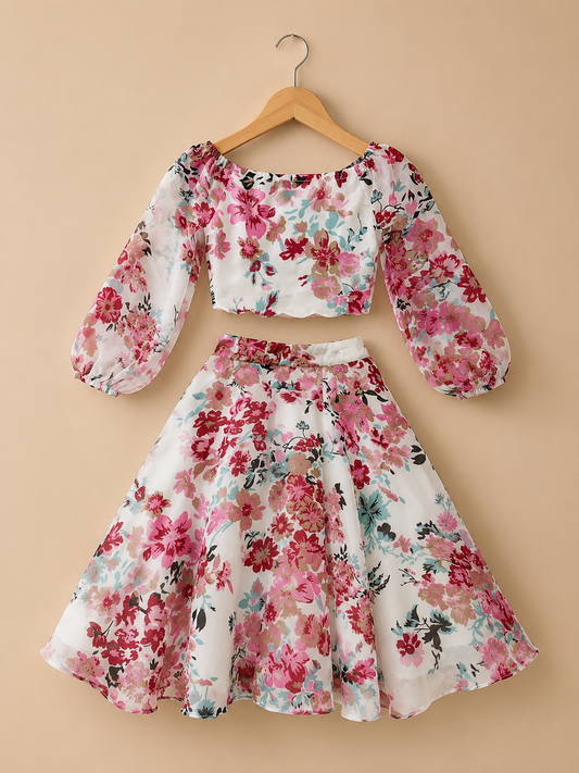 FLORAL GRACE TOP AND SKIRT SET