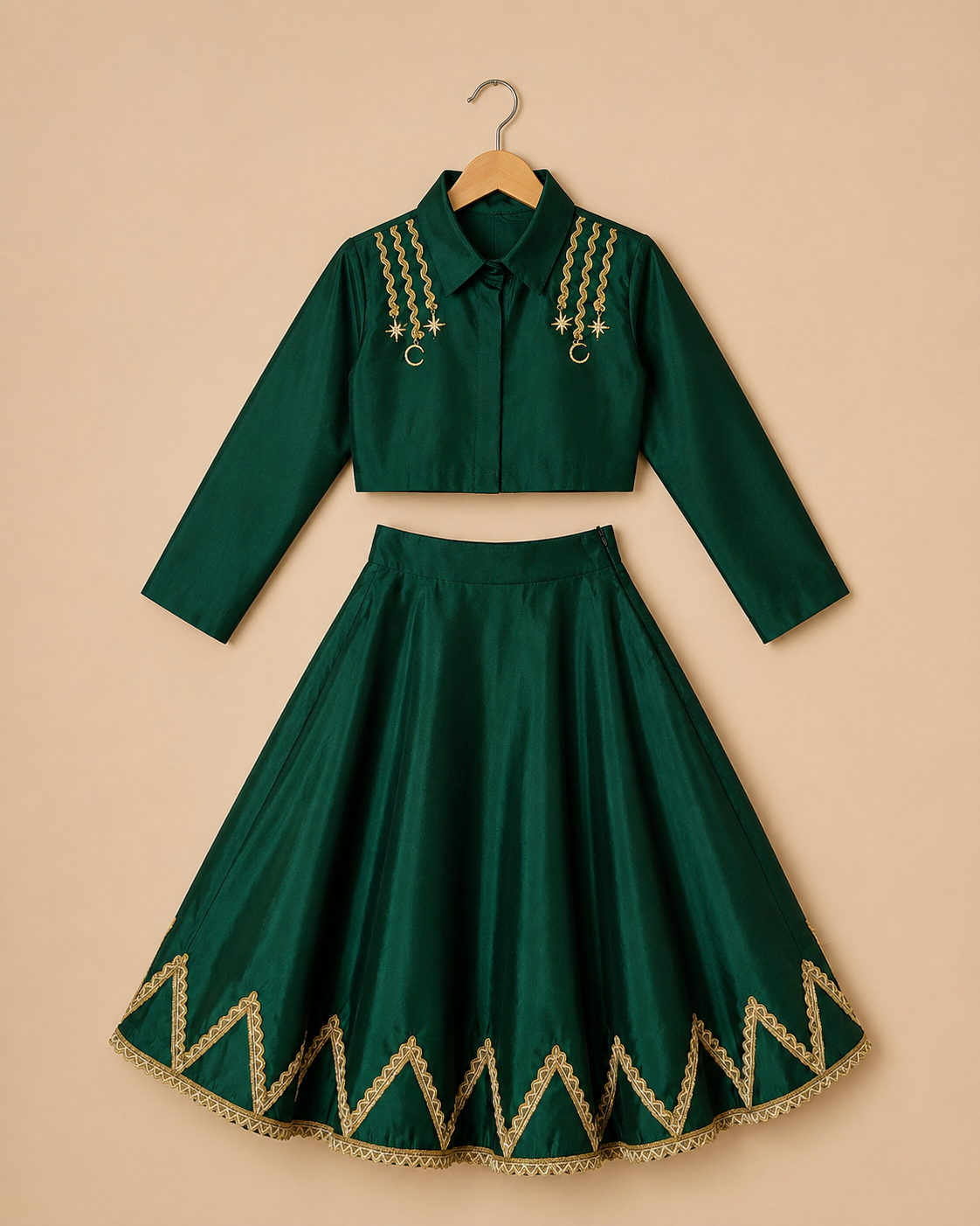 Emerald Green Crop Top & Skirt Set