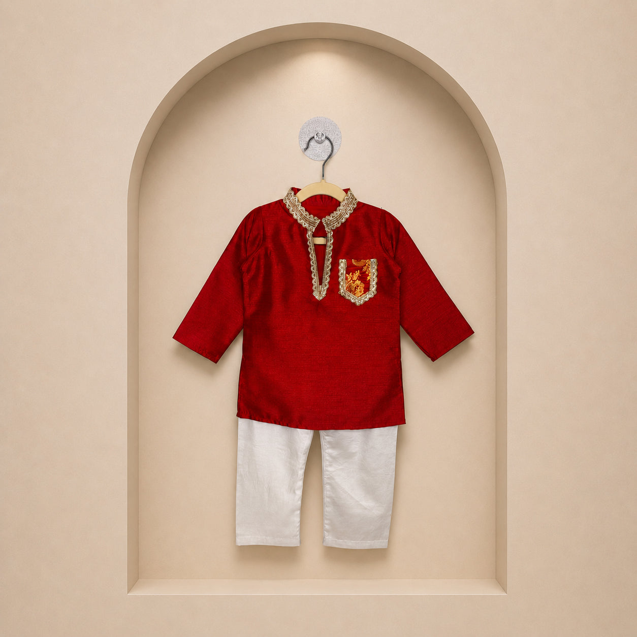 Little Maharaja Red Kurta Set