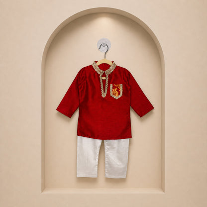 Little Maharaja Red Kurta Set