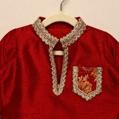 Little Maharaja Red Kurta Set