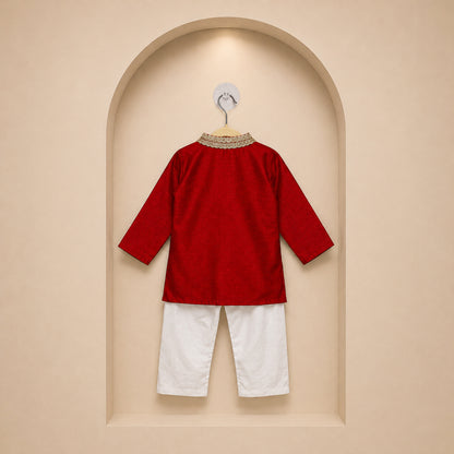 Little Maharaja Red Kurta Set