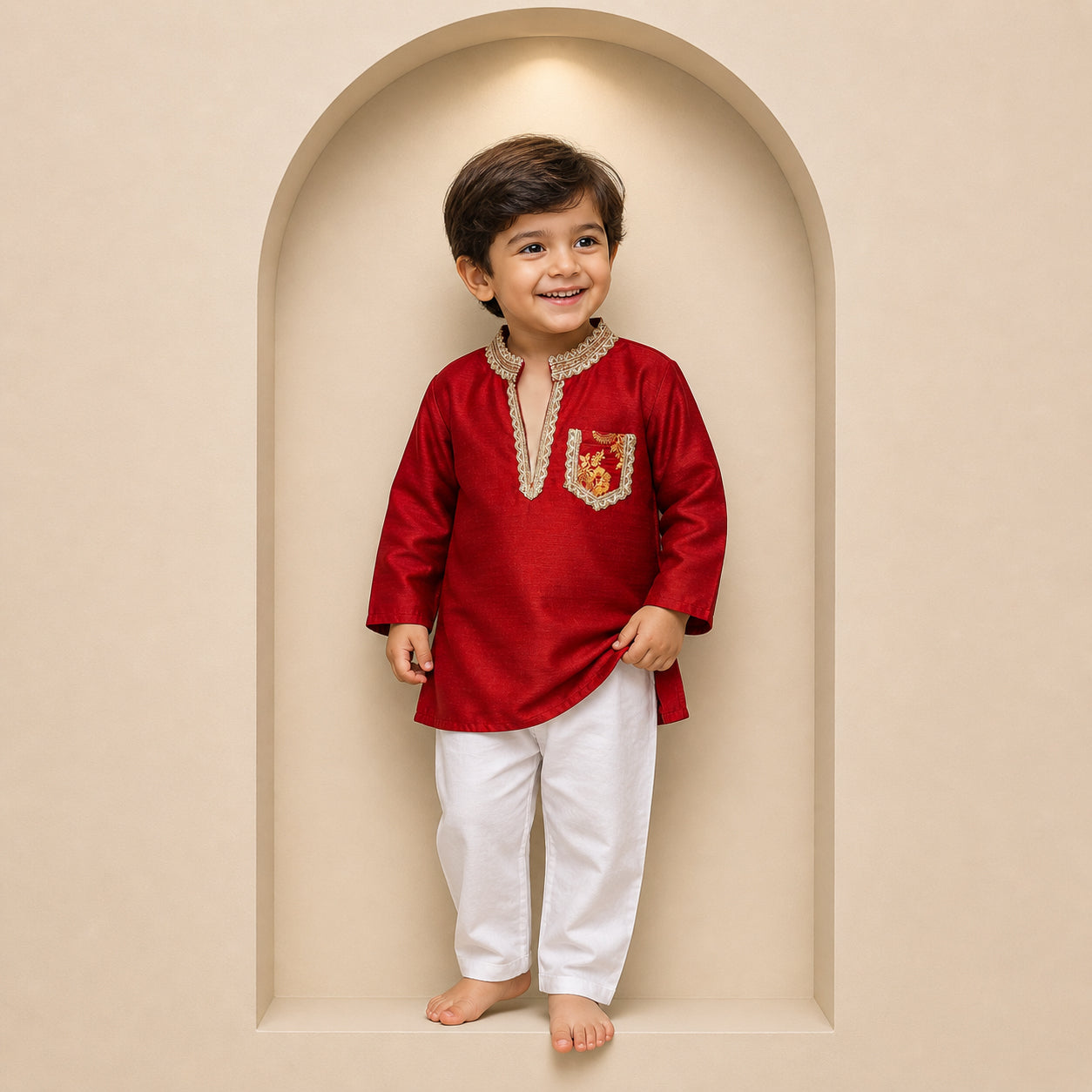 Little Maharaja Red Kurta Set