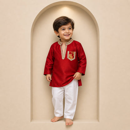 Little Maharaja Red Kurta Set