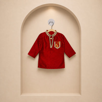 Little Maharaja Red Kurta Set