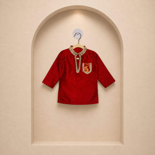 Little Maharaja Red Kurta Set