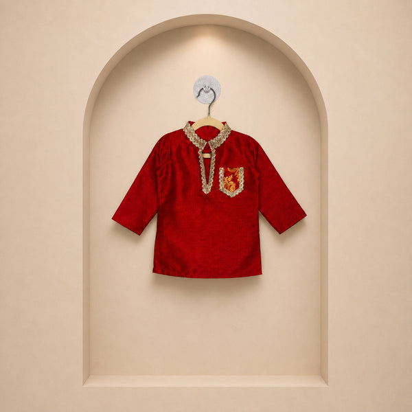 Little Maharaja Red Kurta Set