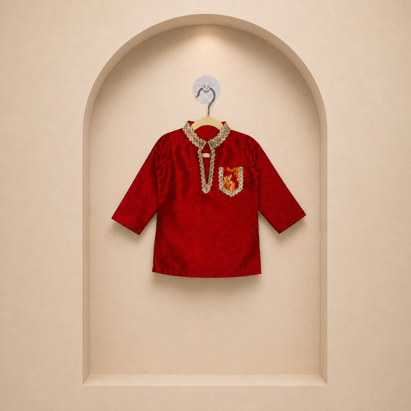Little Maharaja Red Kurta Set
