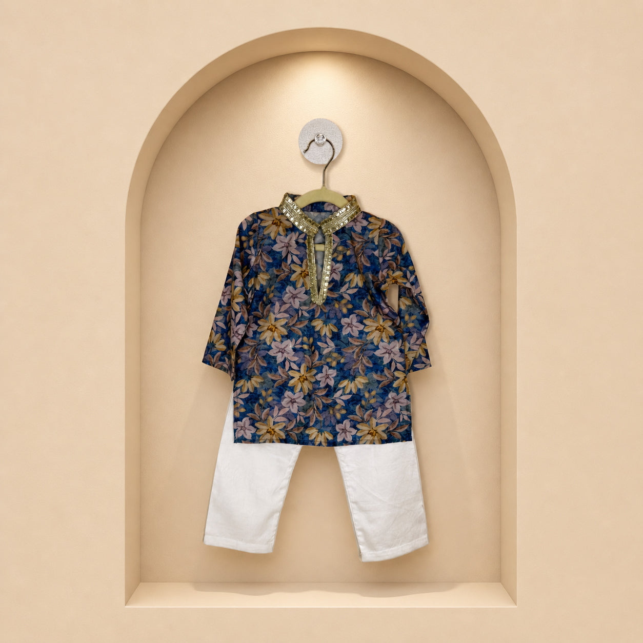 Elegant Floral Blue Kids Kurta Set