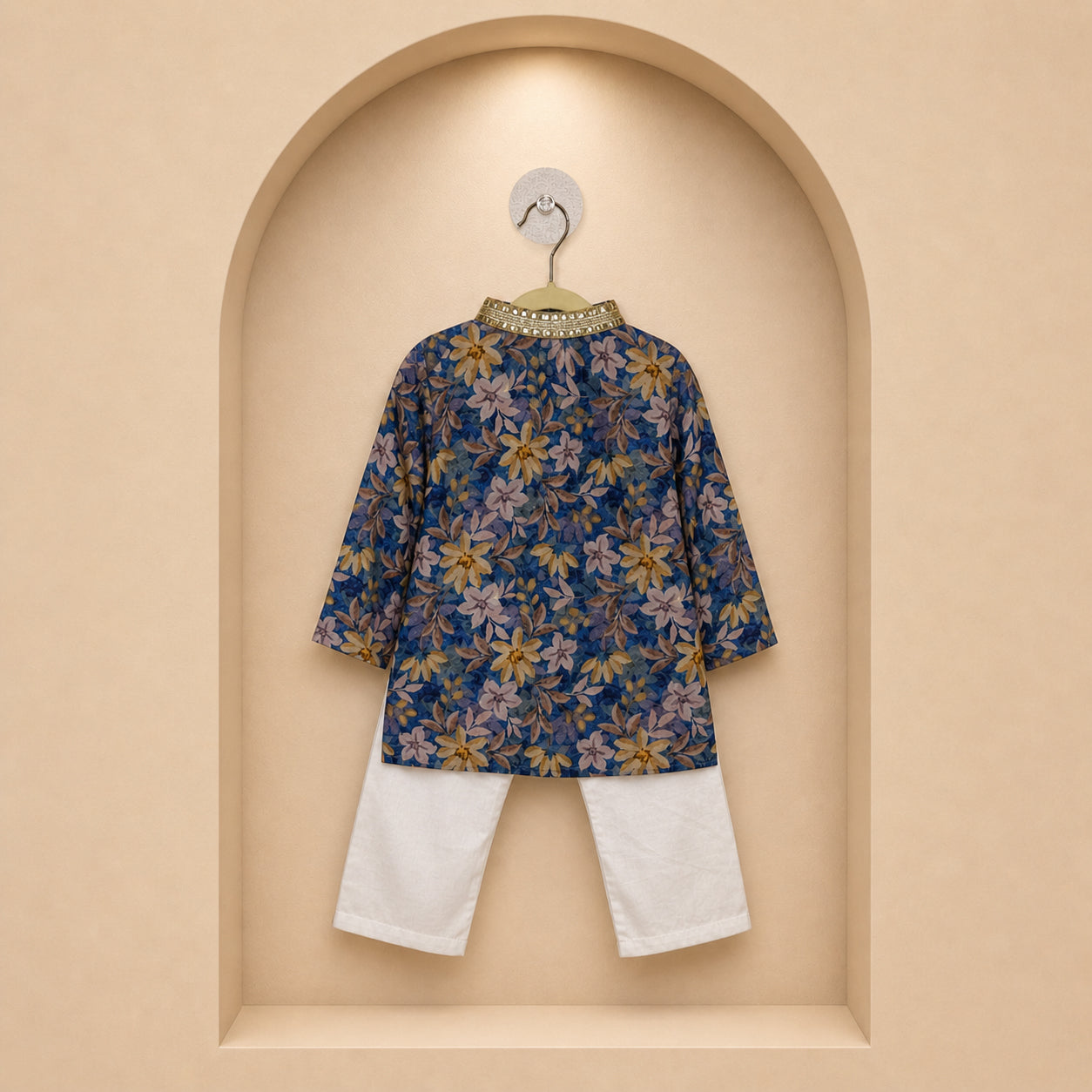Elegant Floral Blue Kids Kurta Set