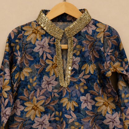 Elegant Floral Blue Kids Kurta Set