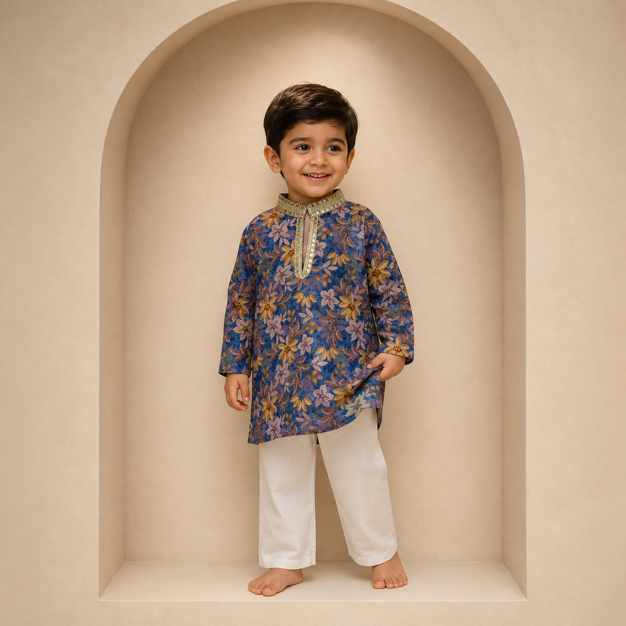 Royal Elephant Print Kids Kurta Set
