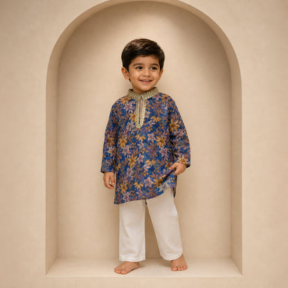 Royal Elephant Print Kids Kurta Set
