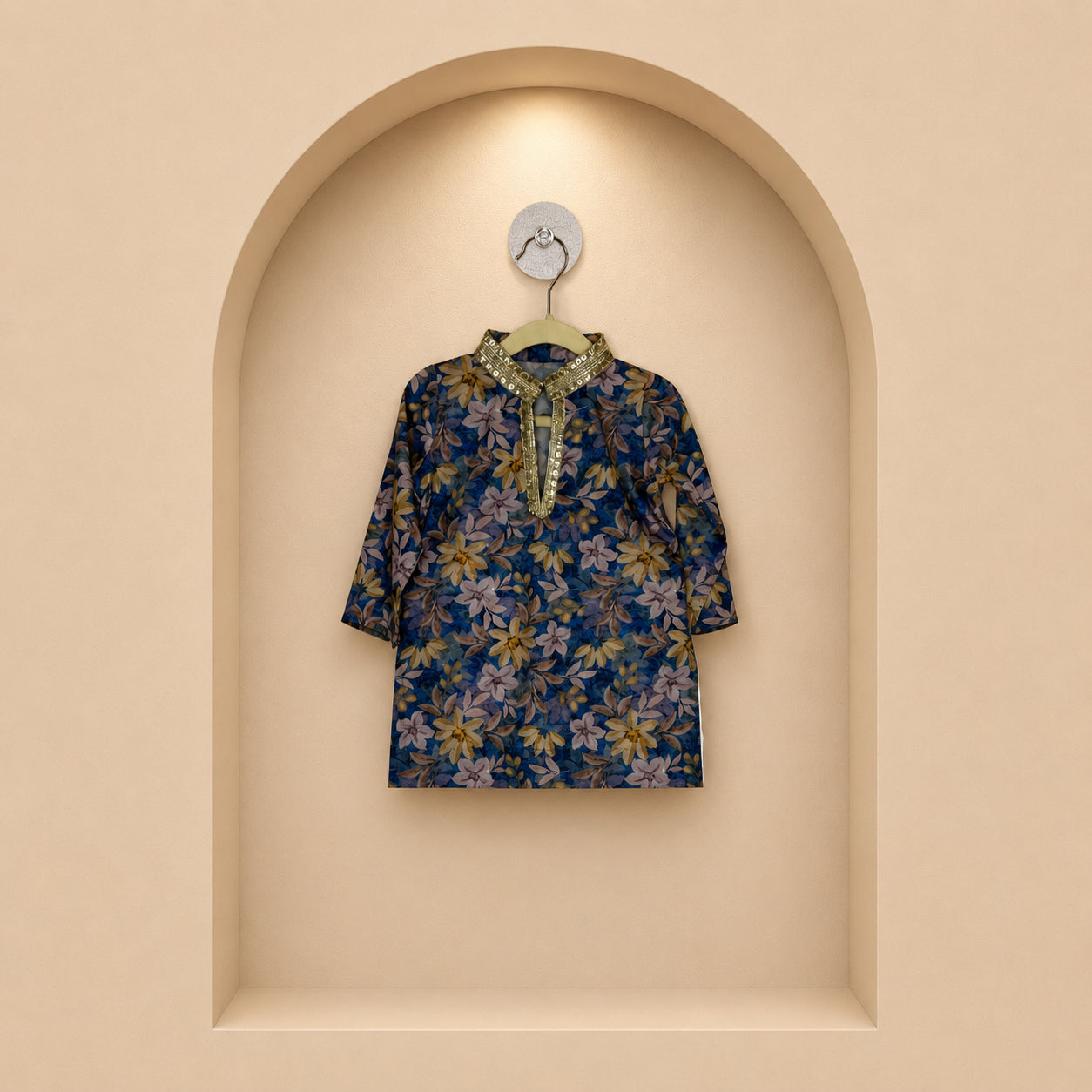 Elegant Floral Blue Kids Kurta Set