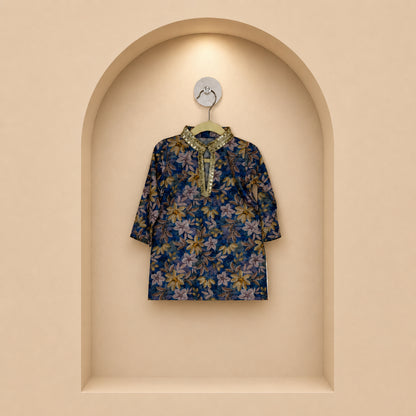 Elegant Floral Blue Kids Kurta Set