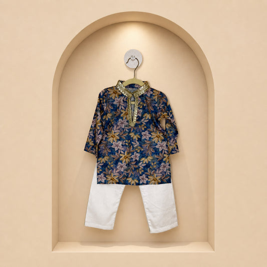 Royal Elephant Print Kids Kurta Set