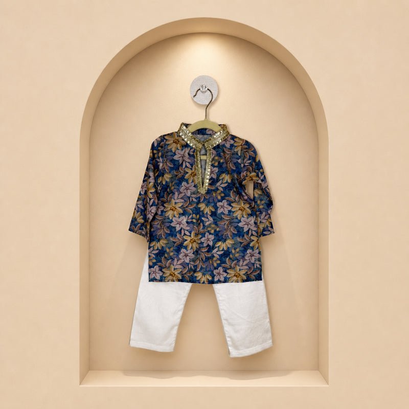 Royal Elephant Print Kids Kurta Set